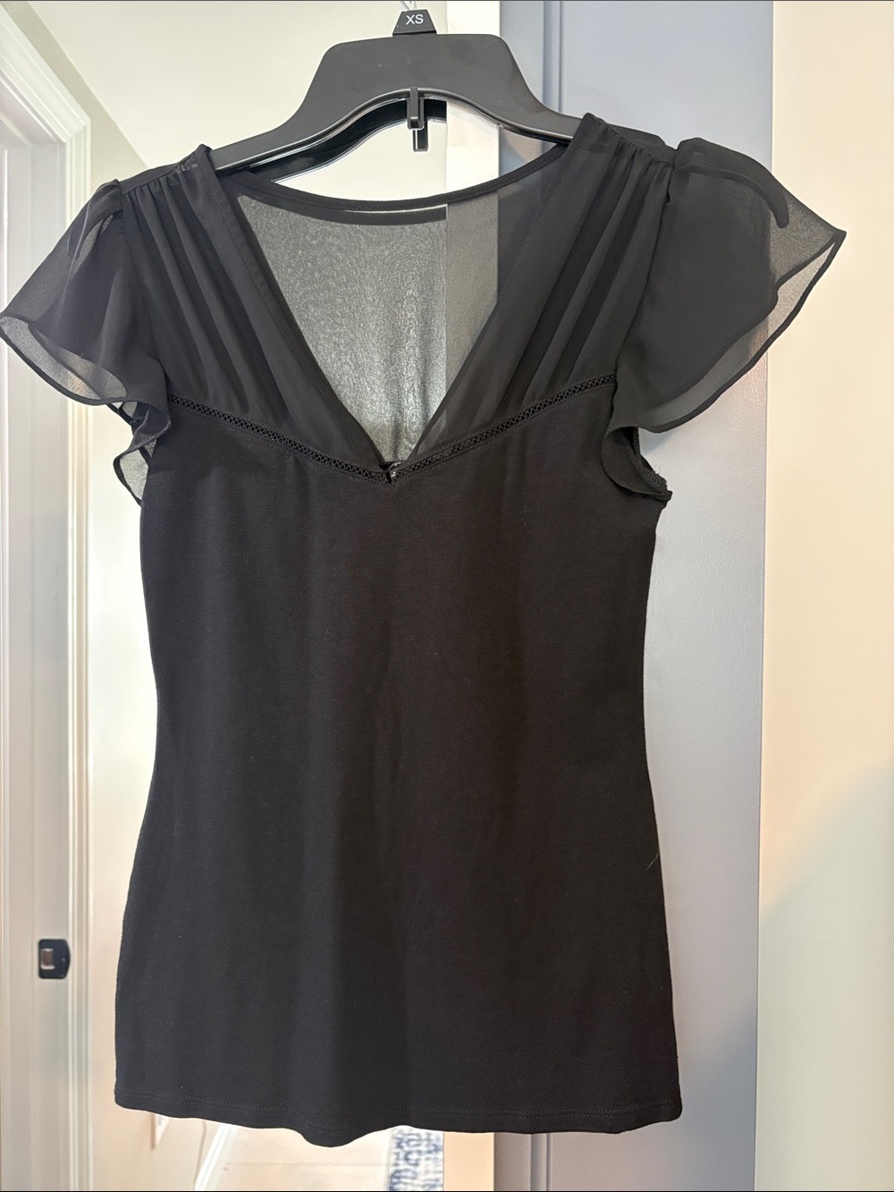 Express Black V-Neck Chiffon Flutter Sleeve Camisole